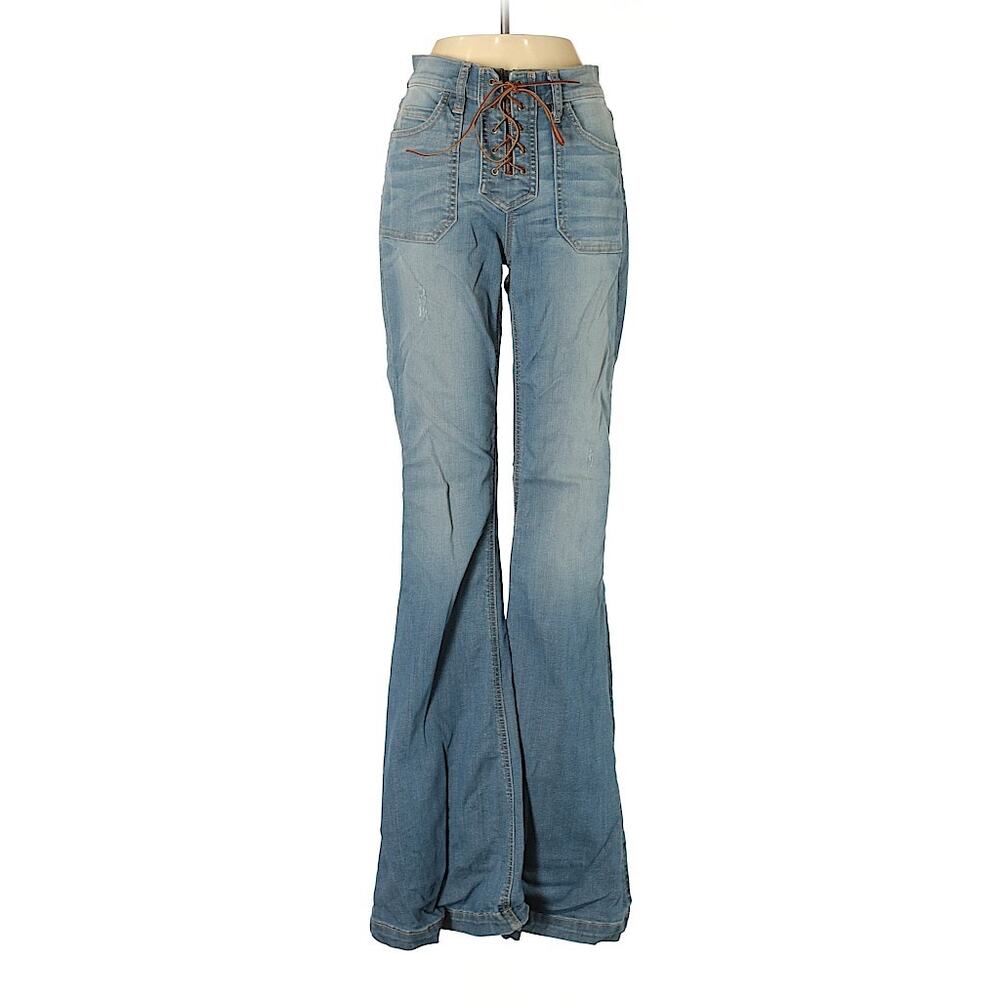 REVICE High Rise Lace Up Bell Bottom Flare Jeans Size 27 70s Boho Denim
